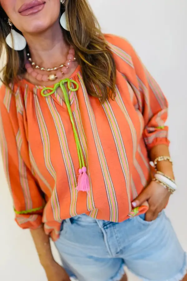 Women's Striped Cotton Bracelet Sleeve Top