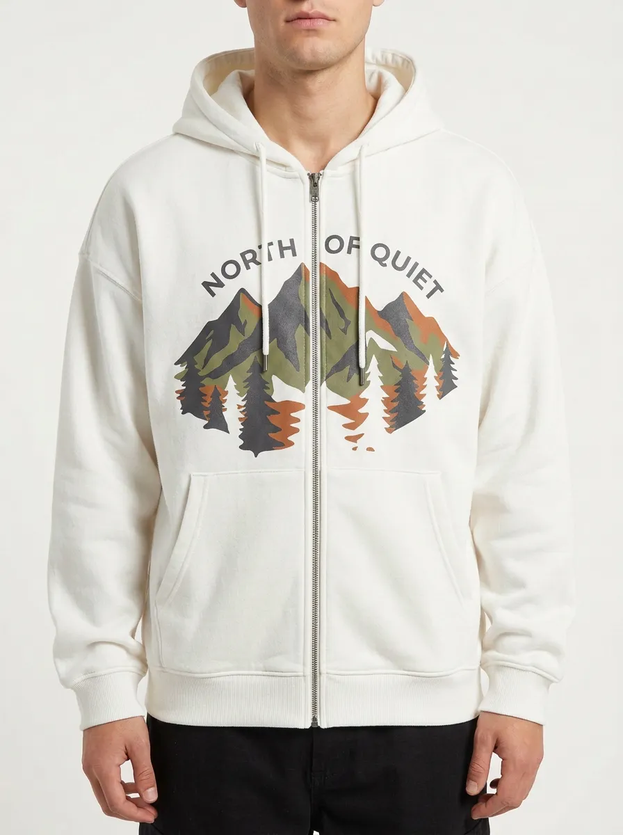 Men's Nature Lover North of Quiet Mountain Forest Printed Zip-up Hoodie