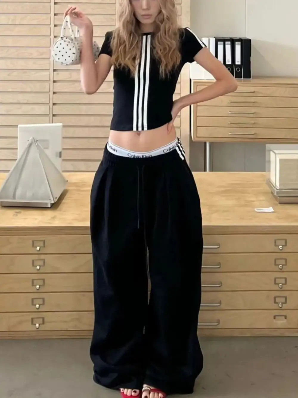 Elevated Striped Crop Top and Wide Leg Pants Set