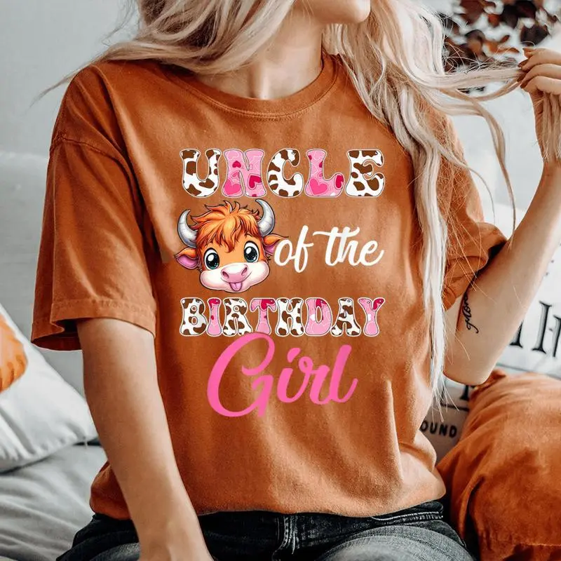 Uncle Of The Birthday Girl Highland Cow Farm 1St Birthday Women's Oversized Comfort T-Shirt