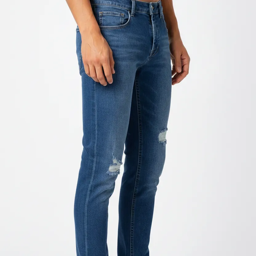 Classic Slim Fit Five Pocket Ripped Jeans