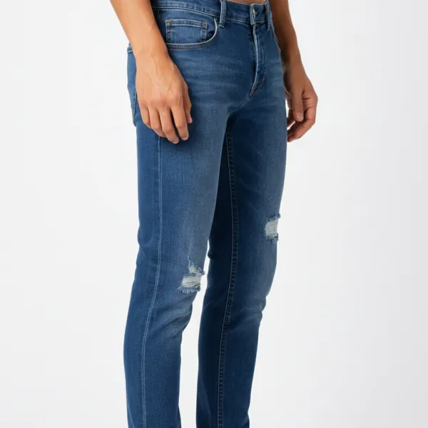 Classic Slim Fit Five Pocket Ripped Jeans