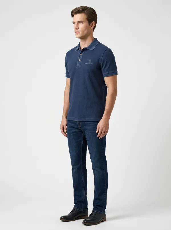 Waffle-Knit Compass-Detail -Detail Men's Polo Shirt