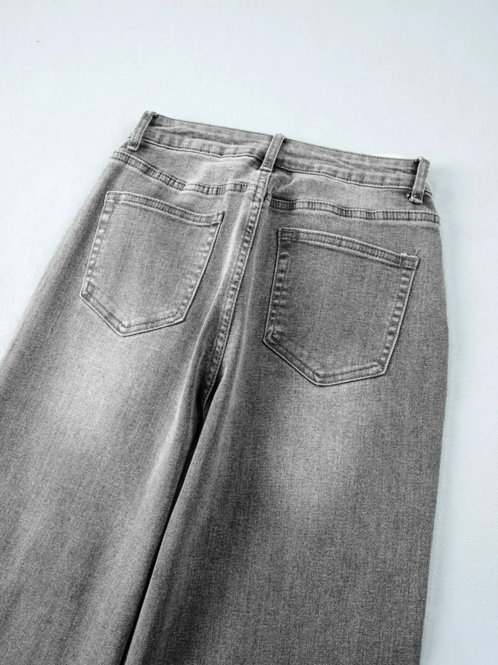 Versatile High Waist Wide Leg Washed Denim Jeans