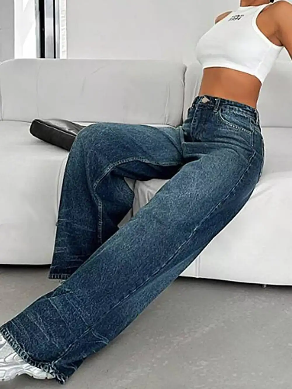 Ruched Wide Leg Denim Jeans