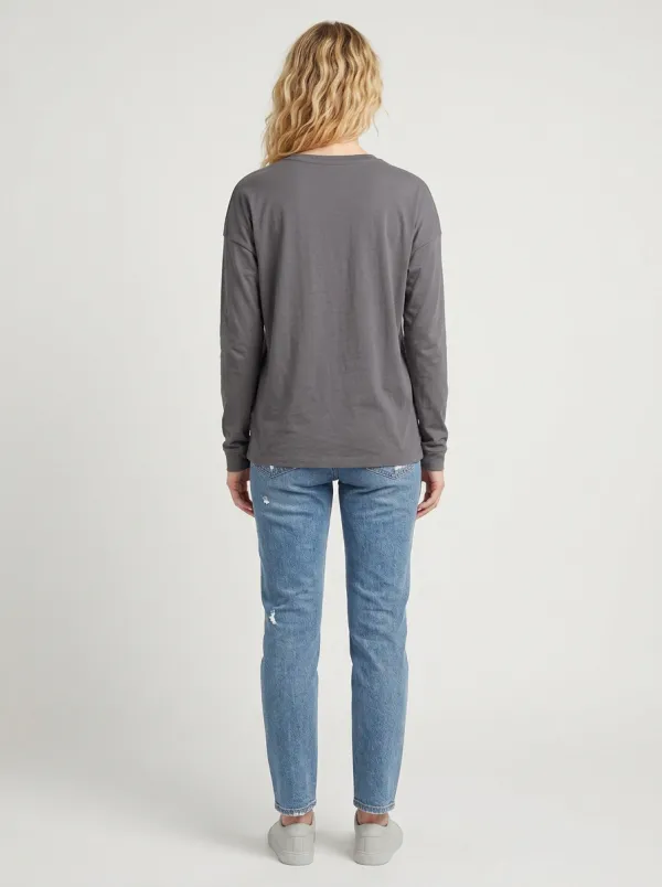 Women's Minimalist Casual Solid Grey Long Sleeve T-shirt