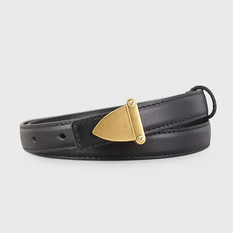 Wide Leather Belt with Golden Buckle
