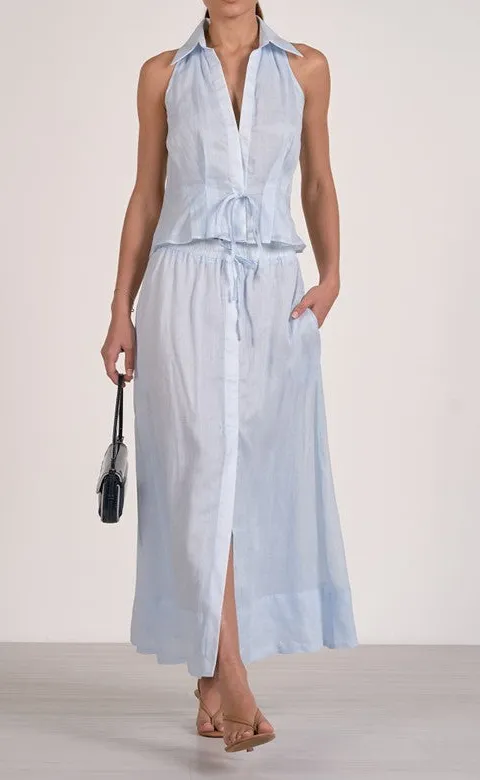 Light Blue Linen Drawstring Waist Tunic