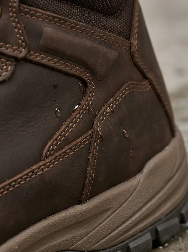 Men's Tactical Waterproof Brown Leather Work Boots with Printed Detail