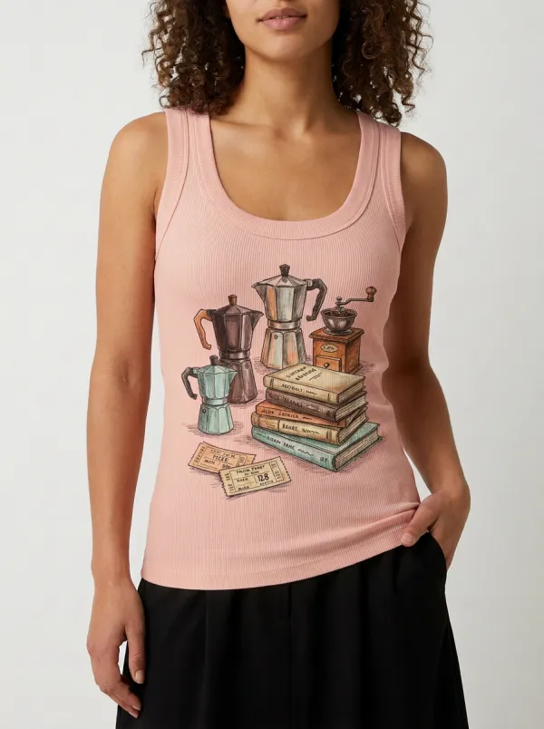 Women's Coffee Bookworm Moka Pot Graphic Tank Top