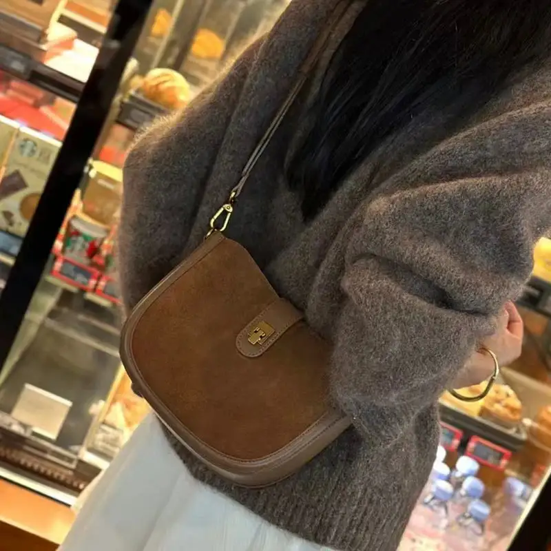 Chic Vintage Brown Suede Shoulder Bag
