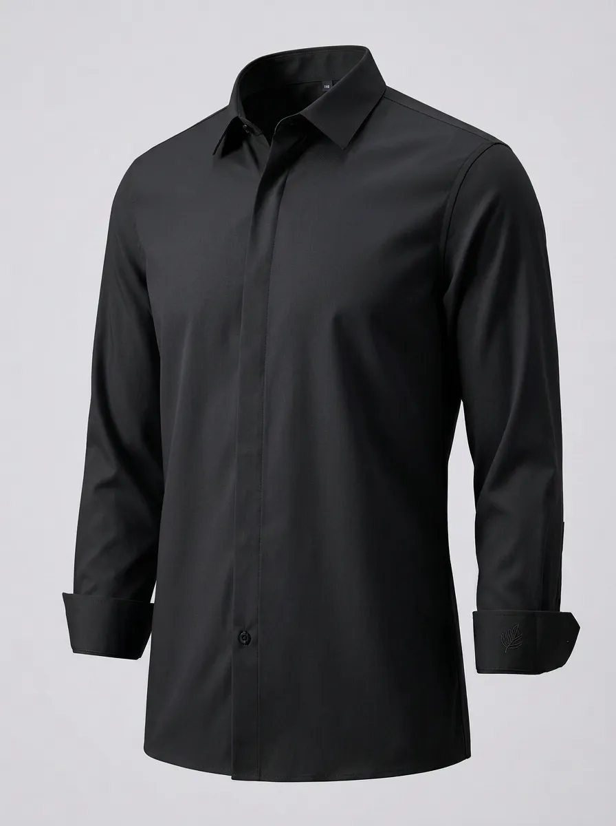 Men's Non-Iron Cotton Leaf Embroidered Long Sleeve Shirt