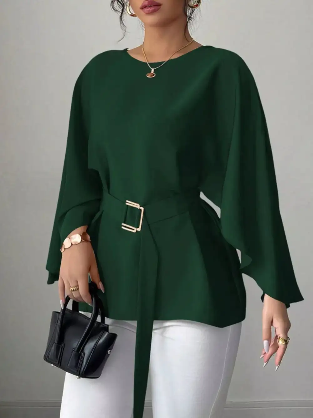 Batwing Sleeve Belted Blouse
