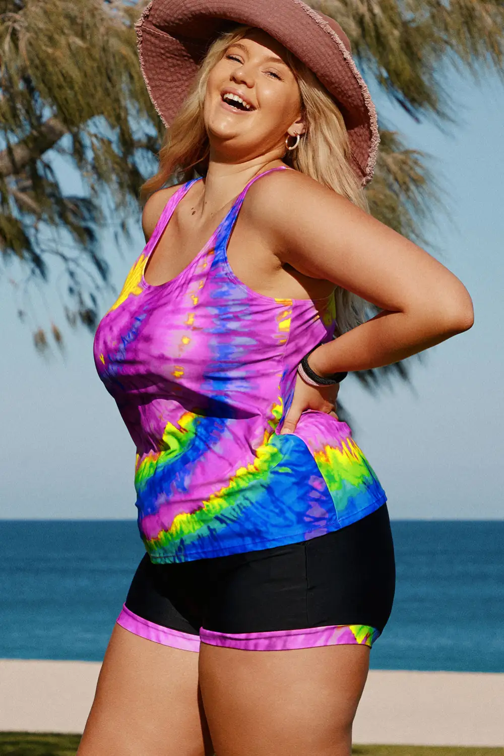 Swimwear Multicolor Tie Dye Plus Size Tankini Set