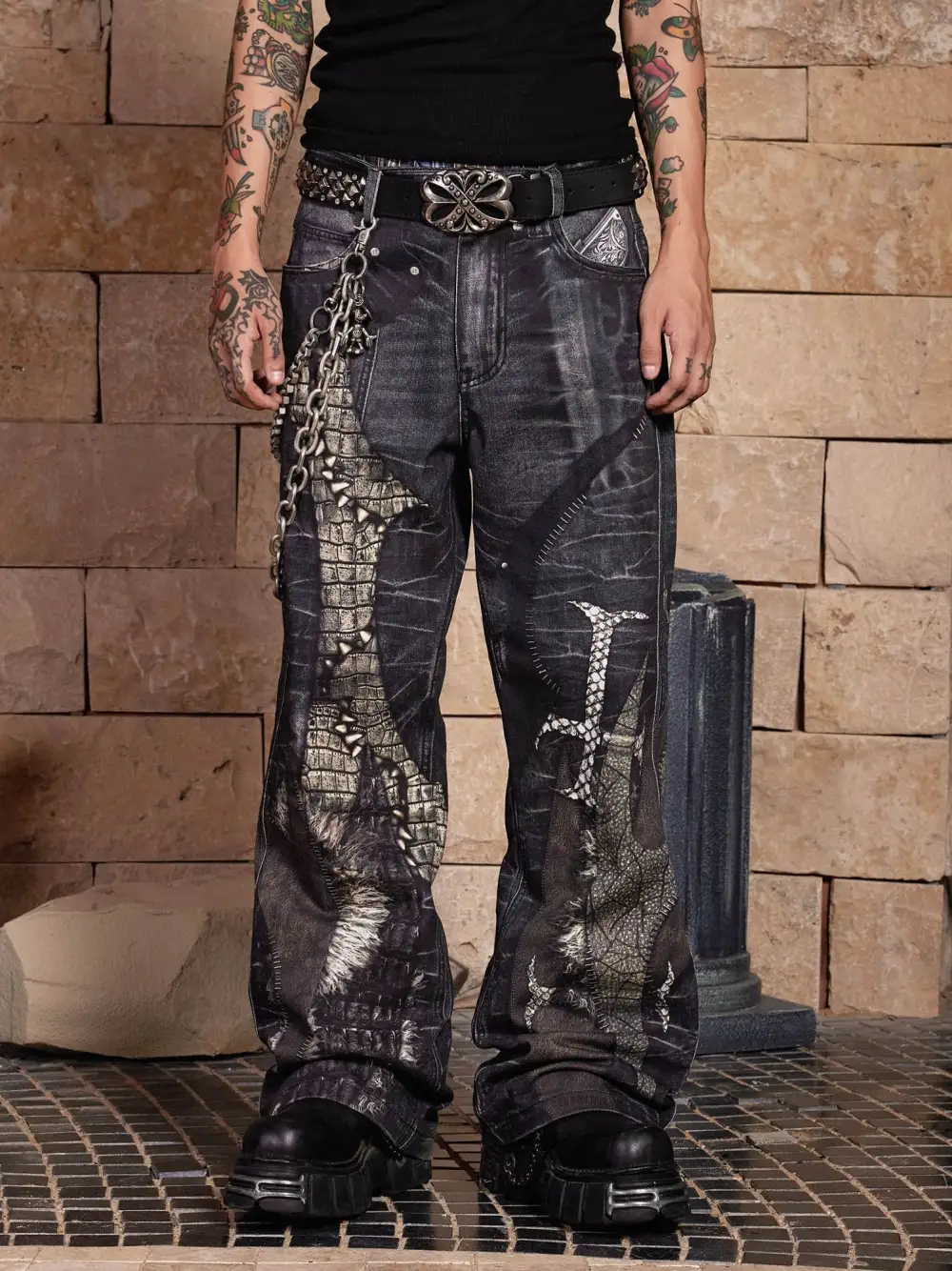 Dragon-Sword Graphic Jeans