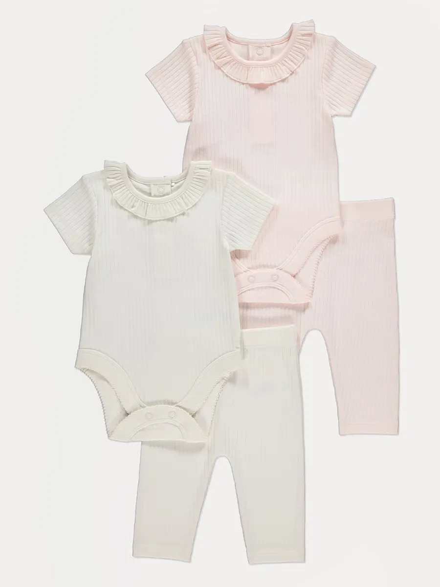 Frilled Collar Bodysuits and Leggings Outfit 2 Pack