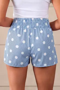 Polka-Dot Polka Dot Print Shirred High Waist Casual Shorts