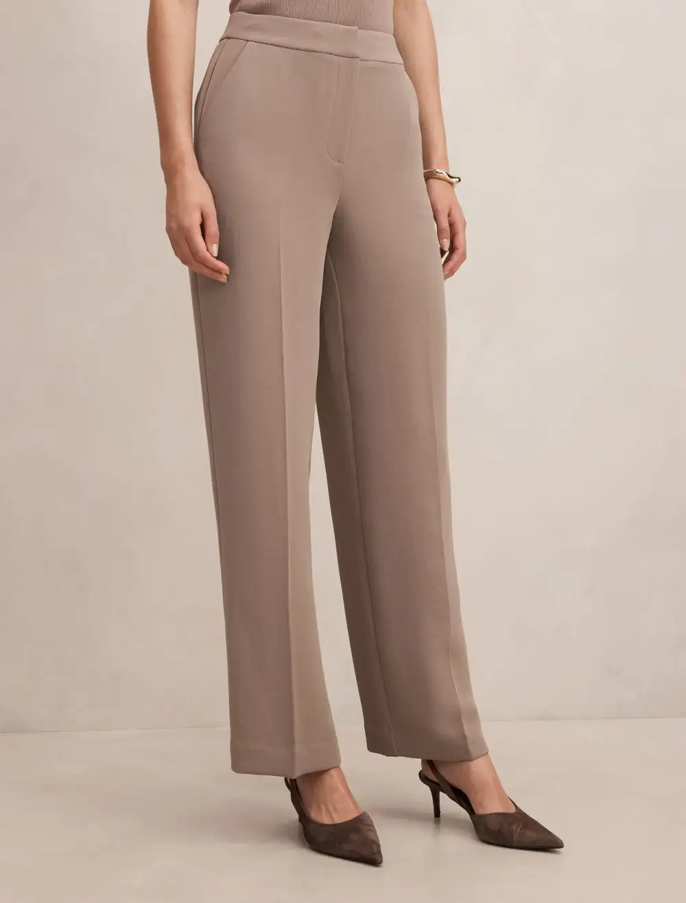 Light Taupe Straight Leg Tailored Pants