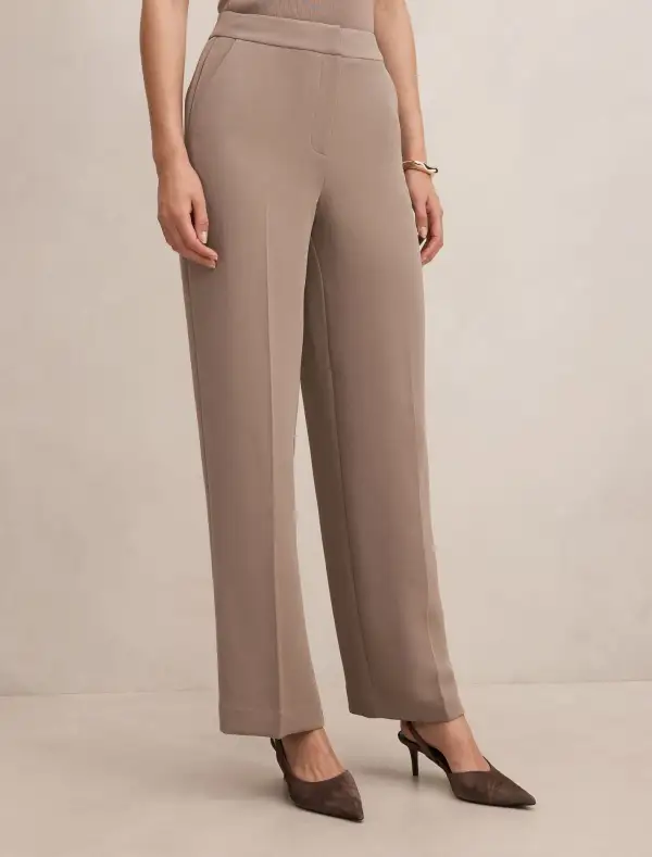 Light Taupe Straight Leg Tailored Pants