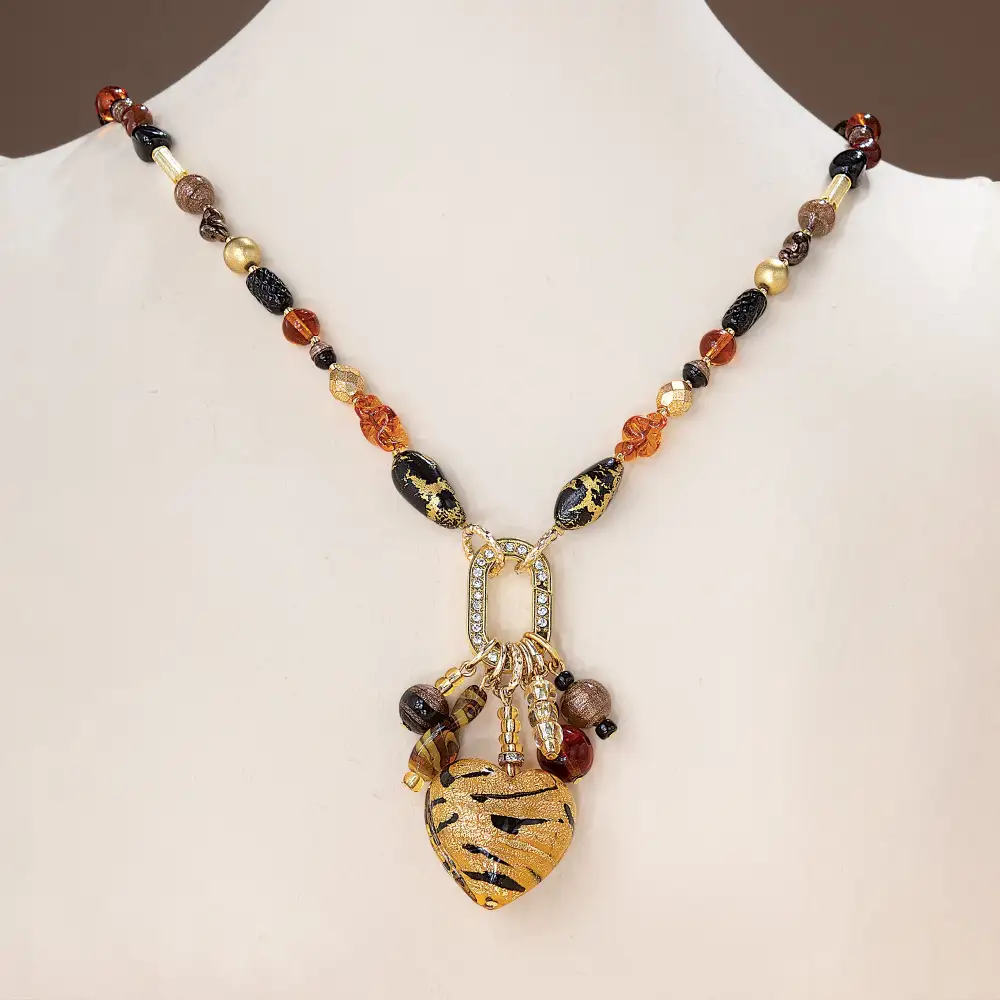 Crystal Beaded Heart Long Strand Necklace