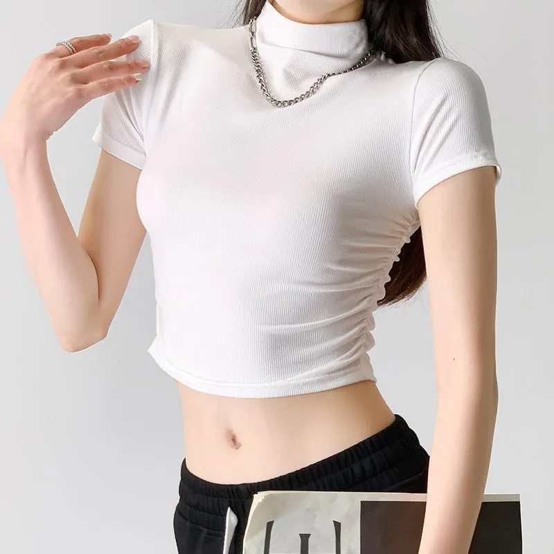 Half Mock Neck Cropped Tee