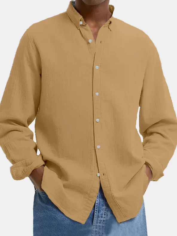 Cotton Linen Camp Collar Shirt
