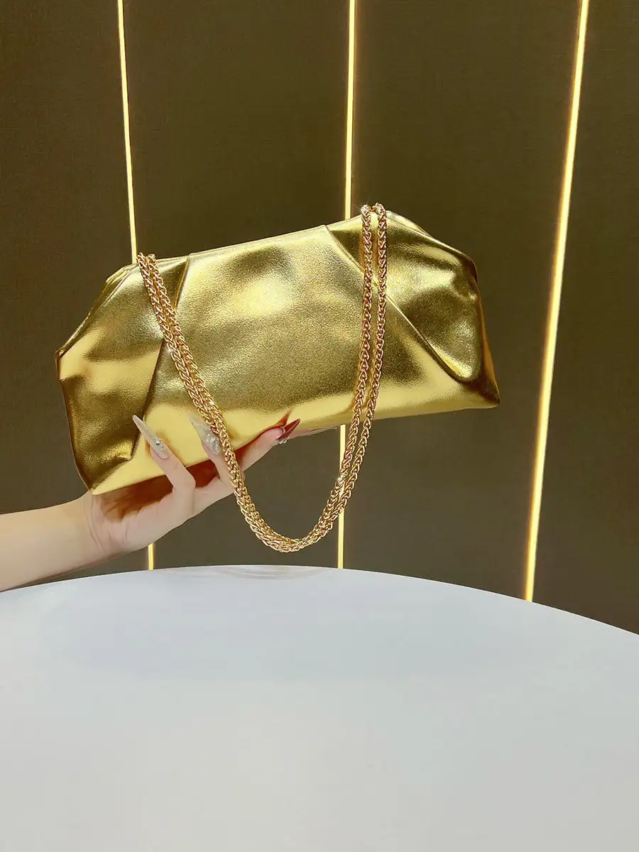 Pleated Chain Evening Clutch