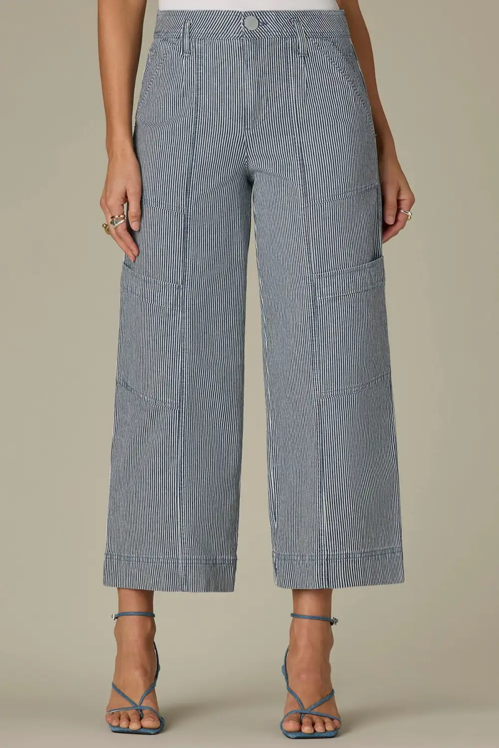  Striped Wide Cropped Utility Jeans