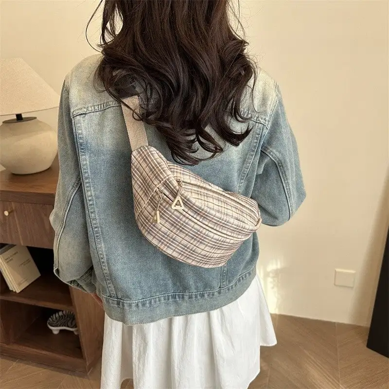 Casual Jacquard Canvas Chest Bag with Pendant