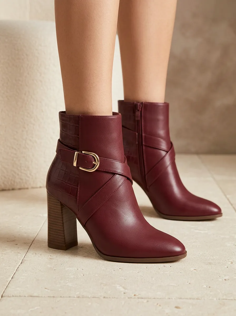 Buckle-Detail Women's High-Heel Ankle Boots