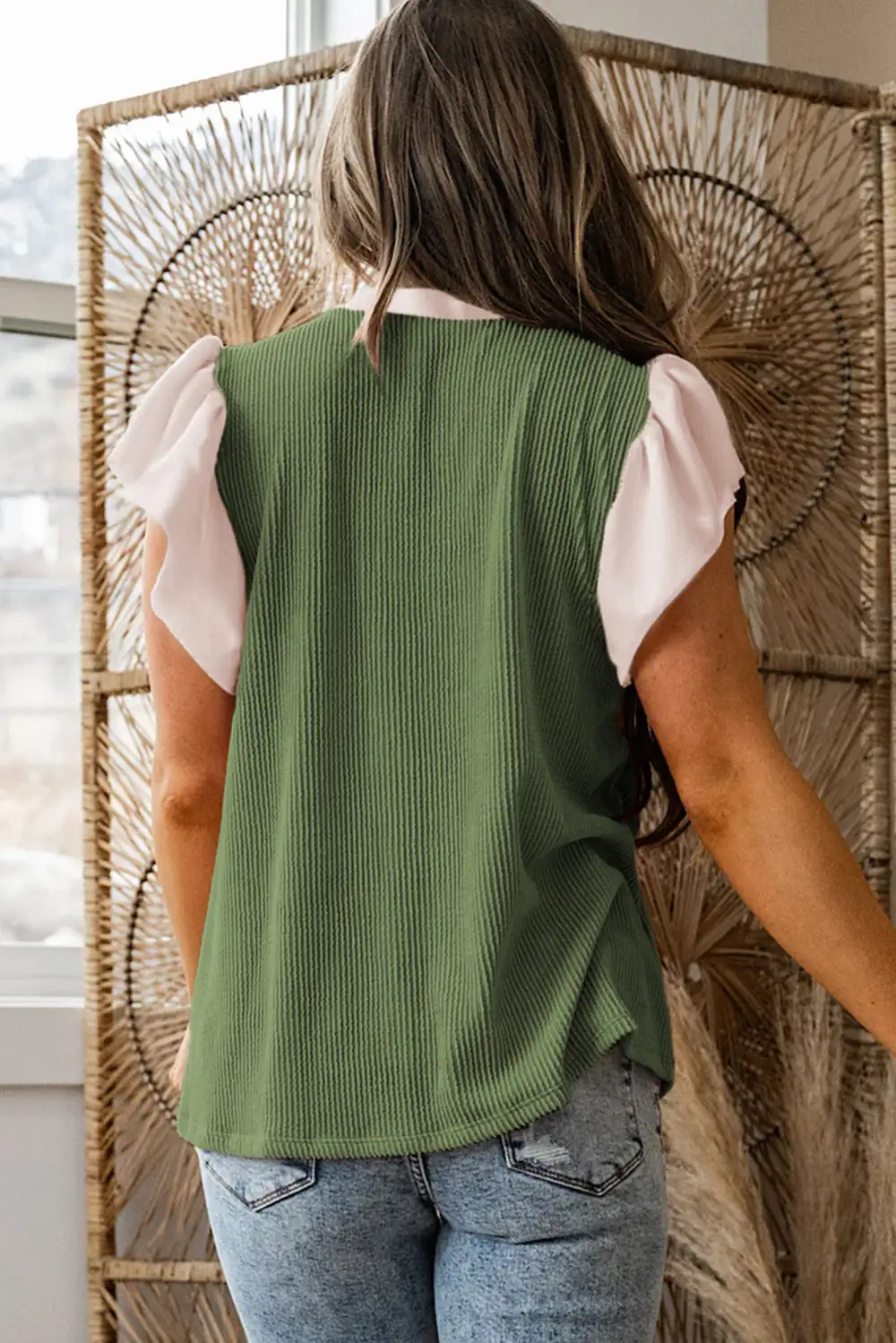 Women's Ribbed Knit Textured Short Sleeve Top