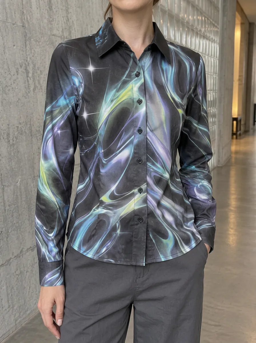 Women's Y2K Aesthetic Abstract Swirl Star Printed Shirt