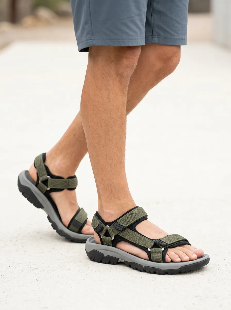 Men's Outdoor Hiking Olive Green Strappy Printed Sandals