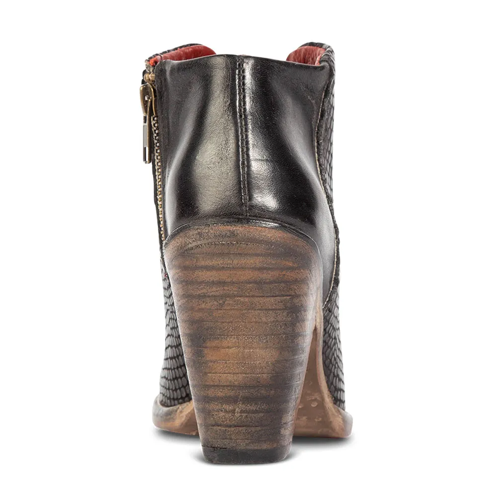 Faux-Leather Snakeskin-Print Zip-Up Round-Toe Ankle Boots