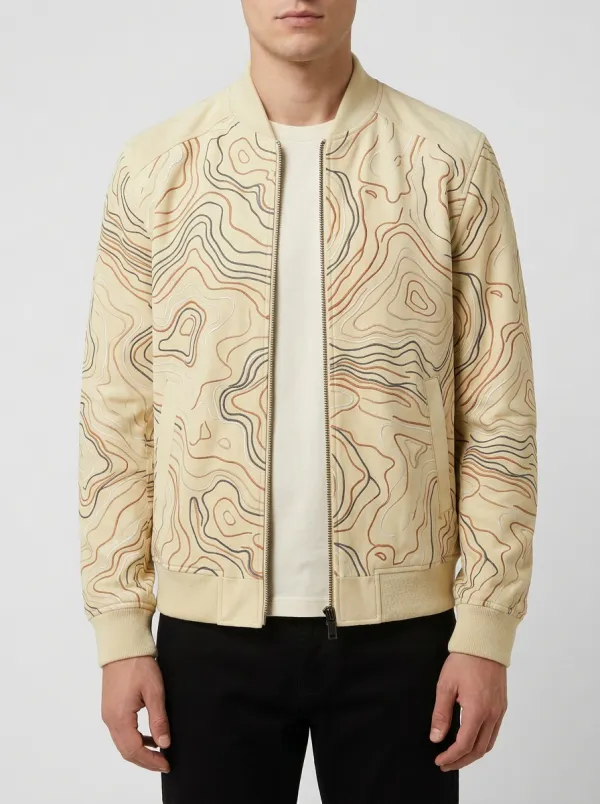 Topographic Print Contrast Panels Bomber Jacket