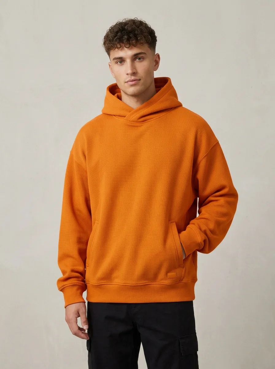 Unisex Waffle Knit Off Duty Casual Hoodie