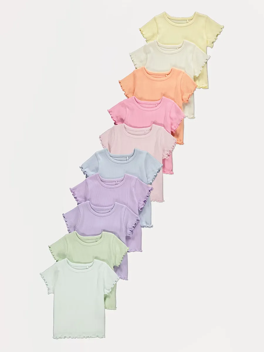 Pastel Short Sleeve Lettuce Hem Tops 10 Pack