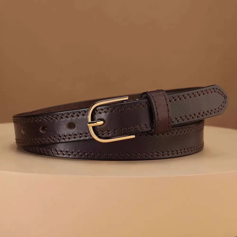 Everyday Classic Leather Belt with Golden Buckle