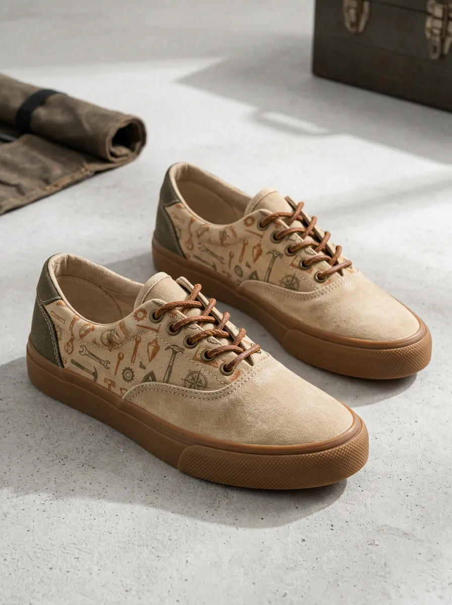 Men's Refined Handyman Tool Pattern Patterned Canvas Shoes
