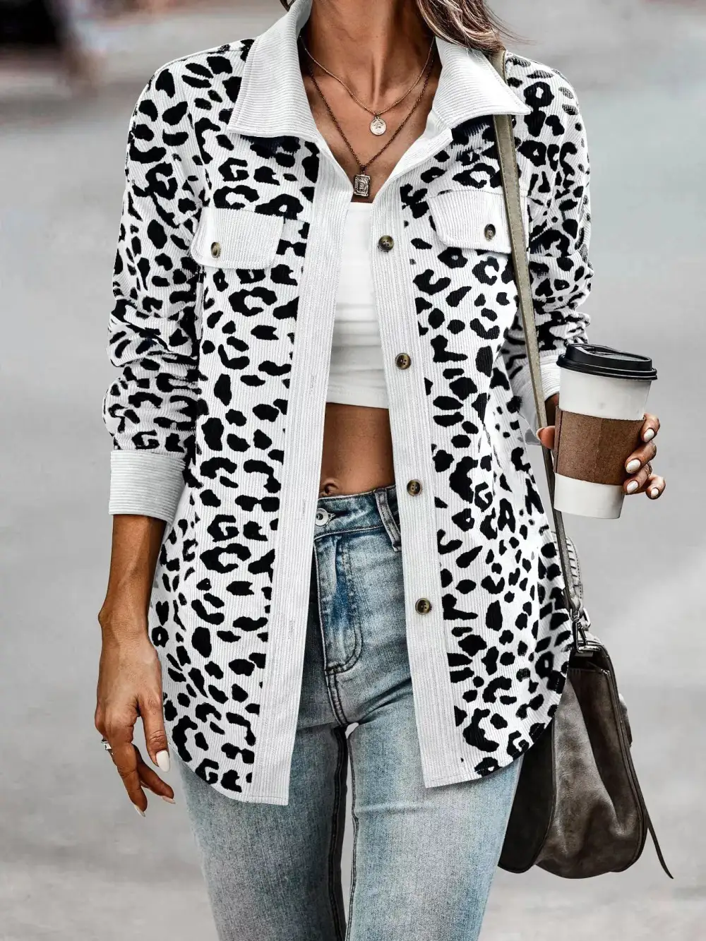 Full Size Leopard Print Button-down Jacket Plus Size