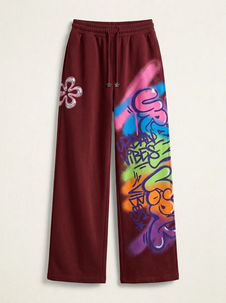 Women's Streetwear Urban Vibes Graffiti Flower Printed Sweatpants