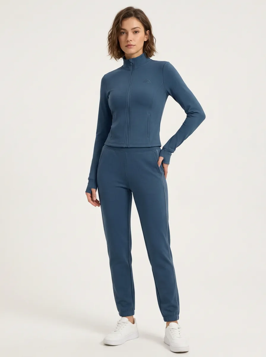 Women's Blue Athletic Zip-up Jacket and Jogger Tracksuit Set