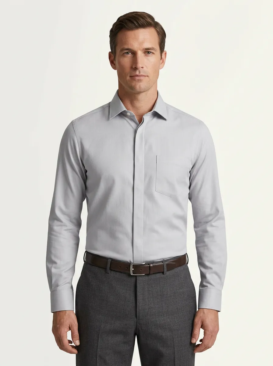 Men's Traditional Long-Sleeve Solid Dress Shirt