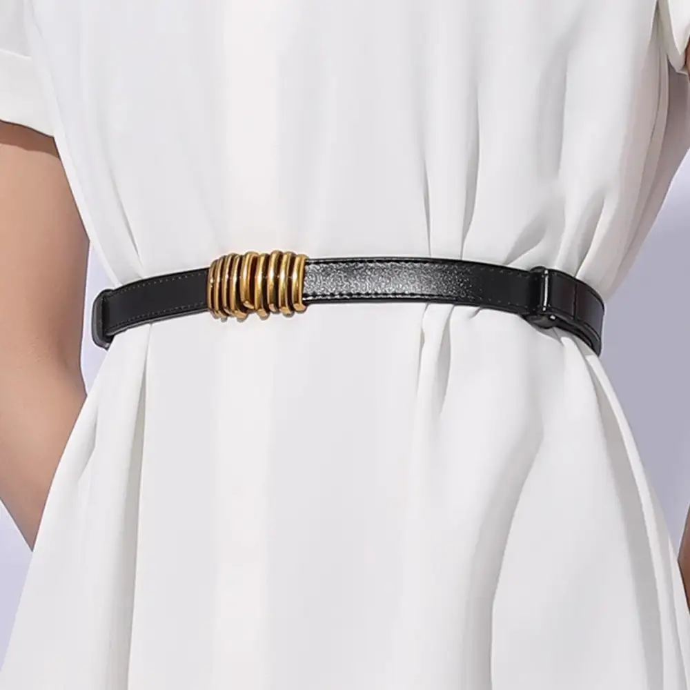 Clean Skinny Leather Belt with Buckle