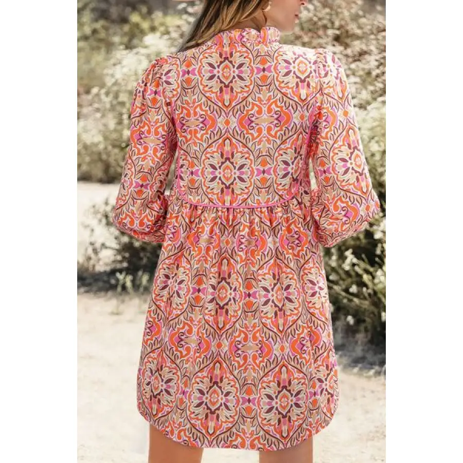 Casual Everyday Tie Neck Long Sleeve Mini Dress