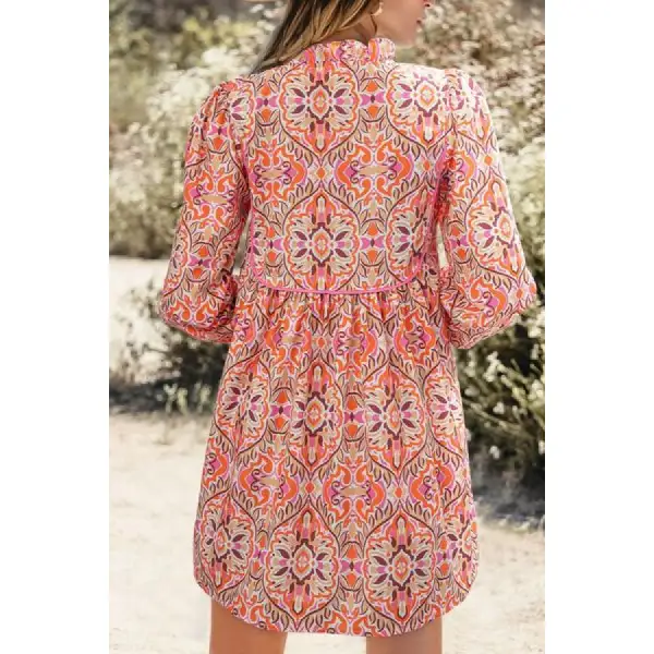 Casual Everyday Tie Neck Long Sleeve Mini Dress