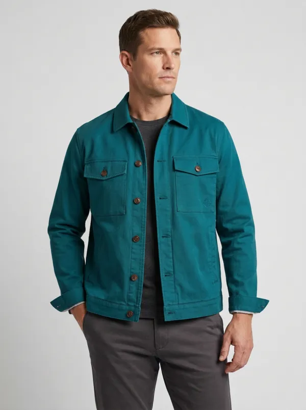Men's Casual Military Style Olive Green Embroidered Button Jacket