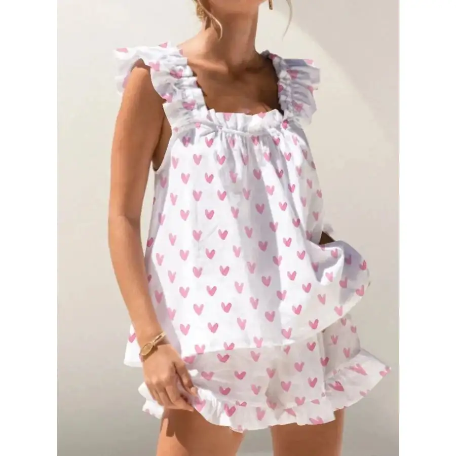 Ruffled Striped Tank and Shorts Set