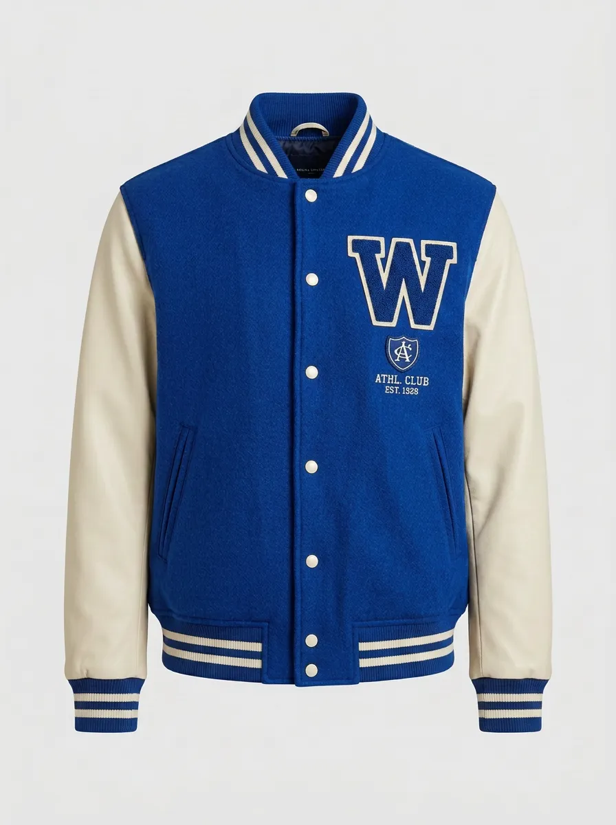 Men's Athletic Club Letter W Wool Baseball Jacket