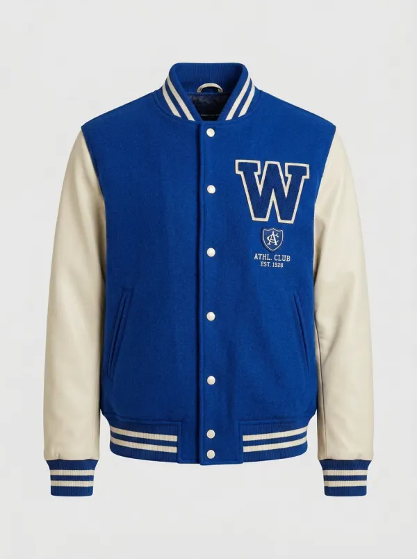 Men's Athletic Club Letter W Wool Baseball Jacket